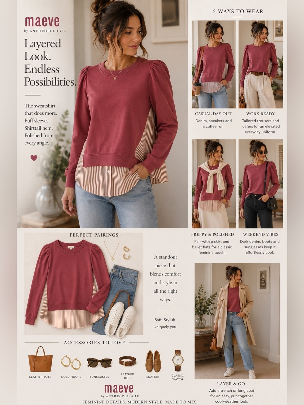 Maeve by Anthropologie Mixed Media Puff Sleeve Sweatshirt | Small - Picture 3 of 10